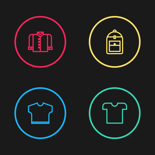 设置线t恤，背包和图标。向量图片下载