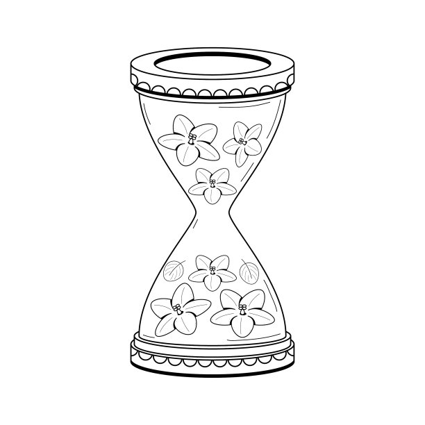 手绘沙漏时钟与花沙涂鸦概念矢量设计轮廓风格在白色背景孤立轮廓图片下载
