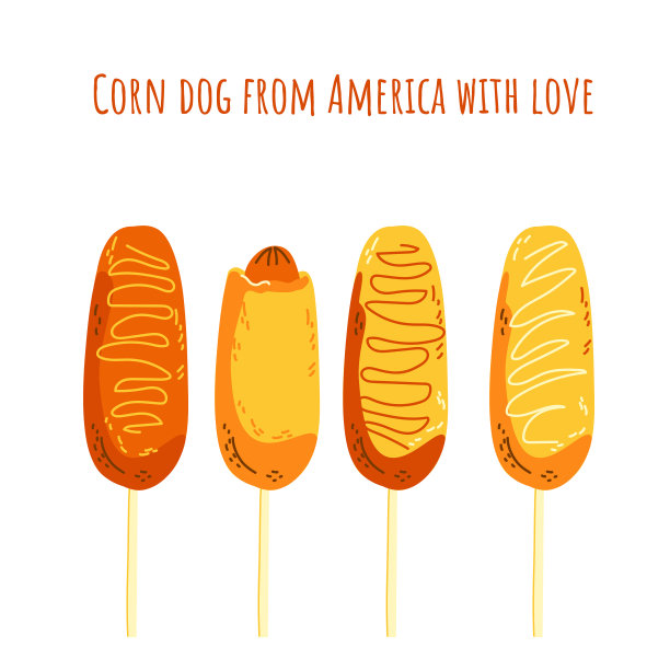 四个金黄皮的美味玉米热狗图片下载