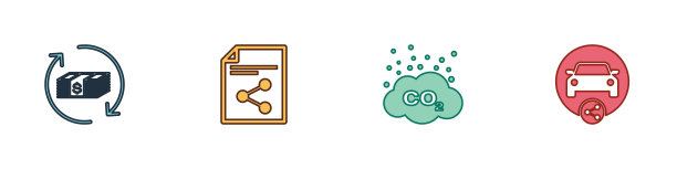 在云和汽车共享图标中设置退款，共享文件，二氧化碳排放。向量图片下载