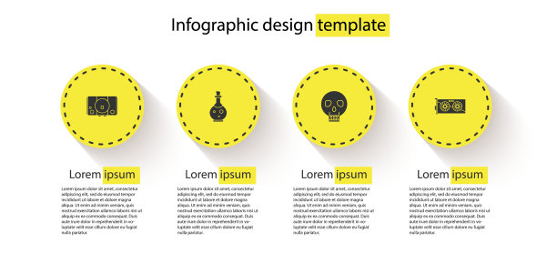 集电子游戏机、魔药瓶、骷髅和显卡于一体。业务信息模板。向量图片下载