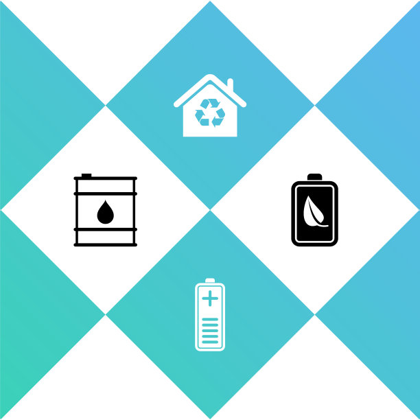 设置油桶，电池充电水平指示器，生态住宅与回收和自然叶片和电池图标。向量图片下载