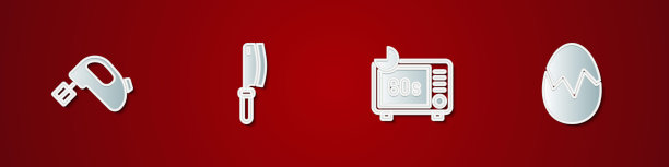 设置电动搅拌机，剁肉机，微波炉和碎蛋图标。向量图片下载