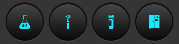 设置试管和烧瓶，医用耳镜工具，带有血液和药箱图标。向量图片下载