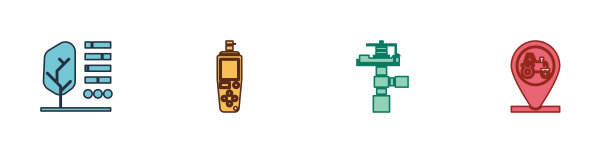 设置植物状态，便携式传感器，自动灌溉洒水器和拖拉机和位置图标。向量图片下载