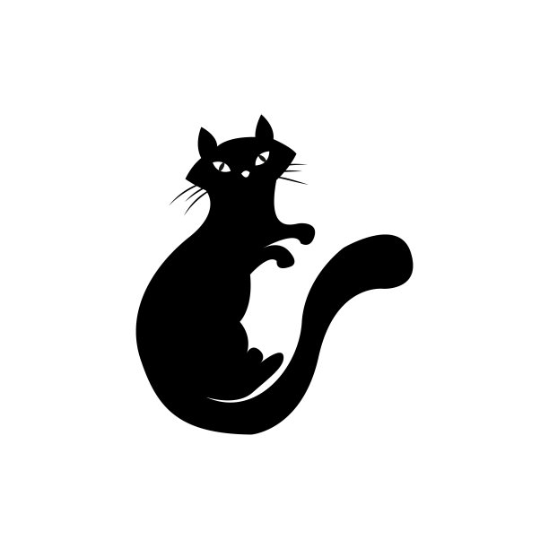 神秘黑猫在白色的背景。图片下载