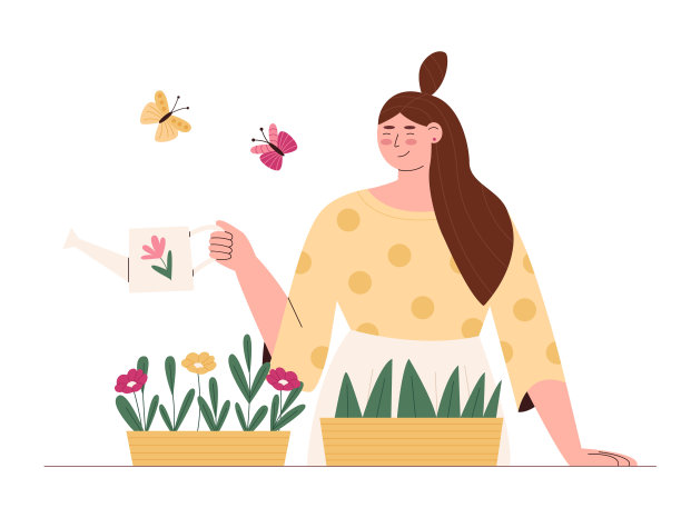 年轻女子在照料室内植物图片下载