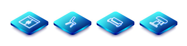 设置等距线衣柜，扶手椅，沙发和台灯图标。向量图片下载