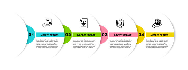 设置线交付保险，健康，毕业帽与盾和房子。业务信息模板。向量图片下载