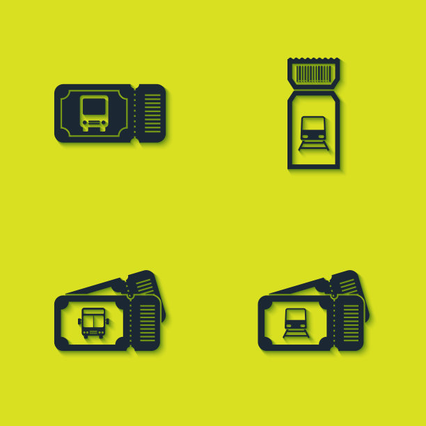 设置公交车票，火车和图标。向量图片下载