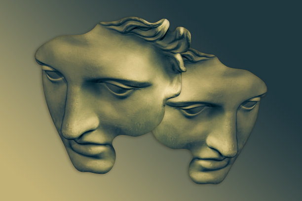 仿古人面雕塑拼贴，超现实风格。现代创意概念形象与古代雕像头像。电子杂志的文化。当代艺术海报。时髦的朋克极简主义。不寻常的设计。图片下载