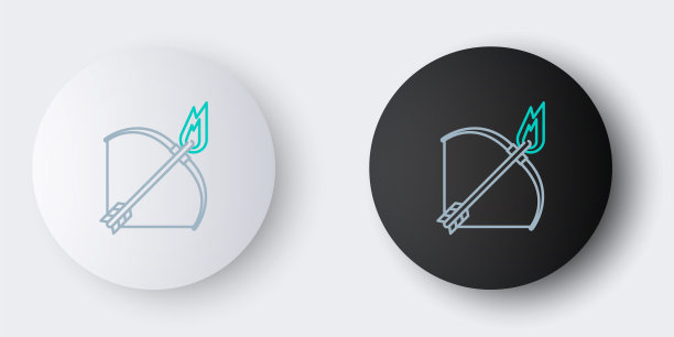 线弓和火箭头图标孤立在灰色背景上。色彩斑斓的轮廓的概念。向量图片下载