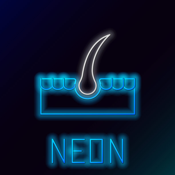 发光霓虹灯线人类毛囊图标孤立在黑色背景。头发护理治疗。色彩斑斓的轮廓的概念。向量图片下载