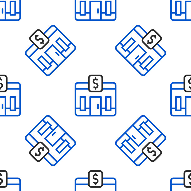 线条银行建筑图标孤立无缝模式上的白色背景。色彩斑斓的轮廓的概念。向量图片下载