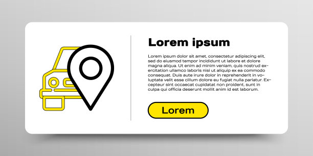 直线地图指针与出租车图标孤立在白色背景。位置的象征。色彩斑斓的轮廓的概念。向量图片下载