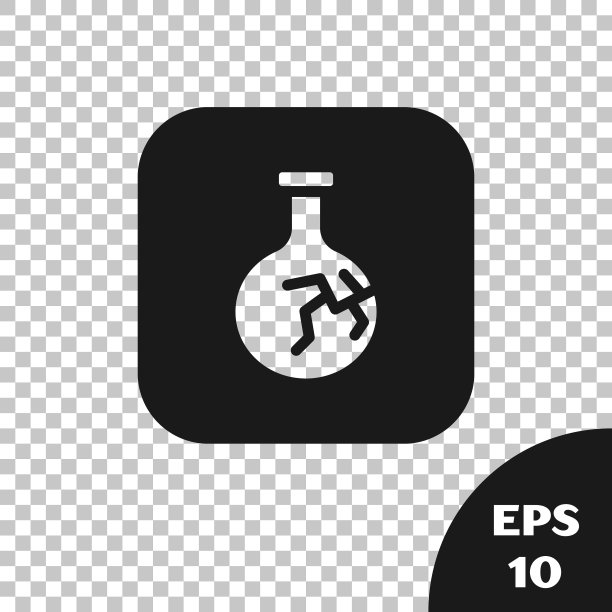 黑色裂纹试管和烧瓶化学实验室测试图标，透明背景隔离。实验室玻璃器皿。向量图片下载