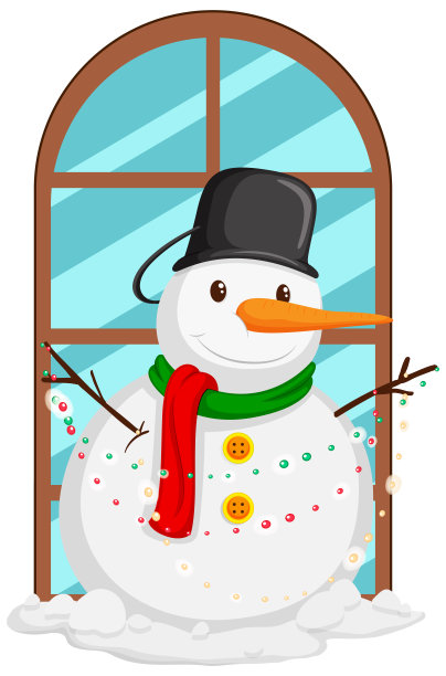快乐的雪人和装饰的窗户图片下载