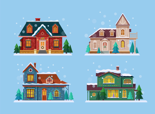 建筑物或房子设置装饰矢量插图图片下载
