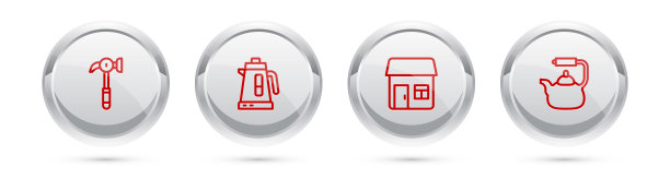 集锤、电水壶、房子、水壶带把手于一体。银圈按钮。向量图片下载