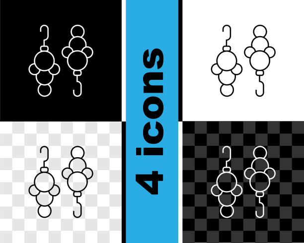 设置线耳环图标孤立在黑色和白色，透明的背景。珠宝配饰。向量图片下载