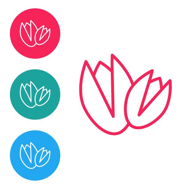 红线开心果坚果图标孤立在白色背景上。在圆形按钮中设置图标。向量图片下载