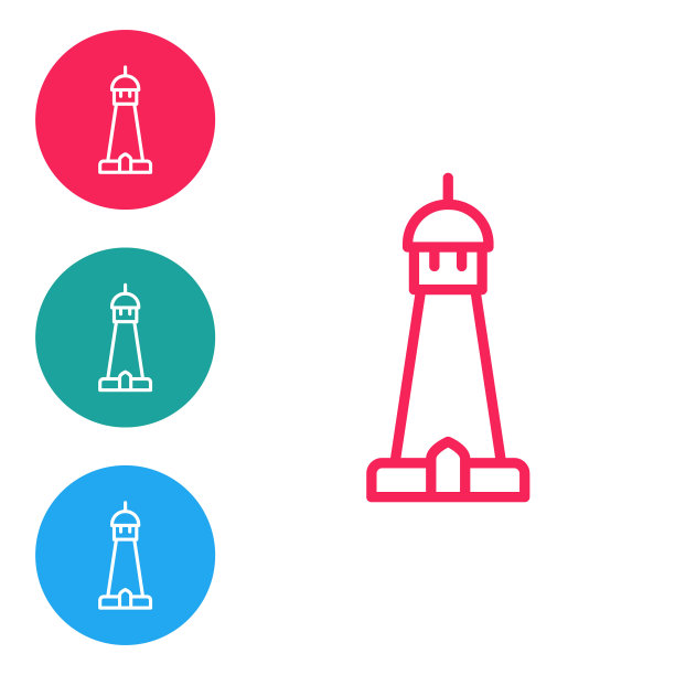 红线清真寺塔或尖塔图标孤立在白色背景上。在圆形按钮中设置图标。向量图片下载