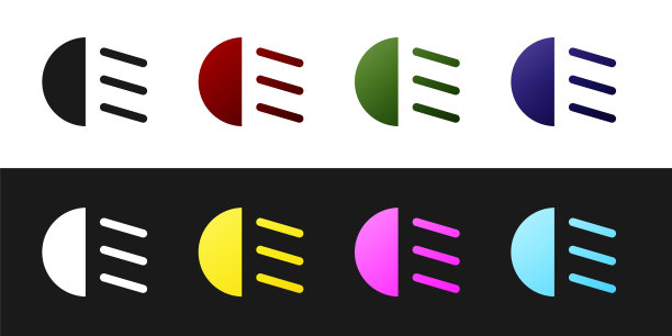 设置高光束图标孤立在黑白背景上。汽车大灯。向量图片下载