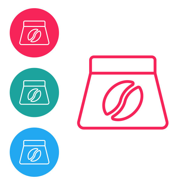 红色线袋咖啡豆图标孤立在白色背景上。在圆形按钮中设置图标。向量图片下载