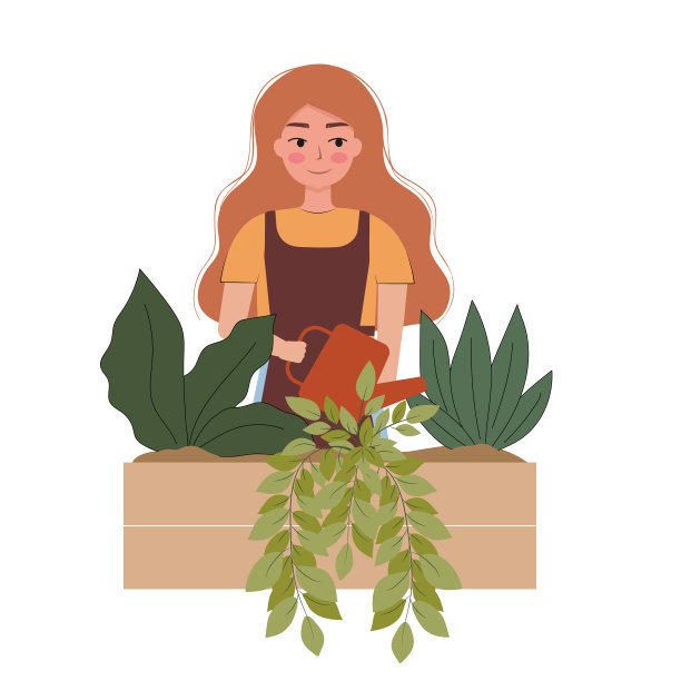 女人浇水花盆矢量平面插图。图片下载