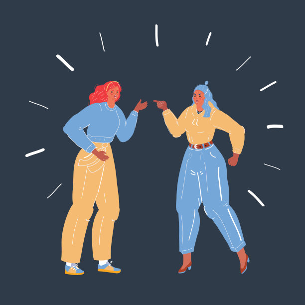 向量插图的男人和女人争论和讨论一起在黑暗的背景。图片下载