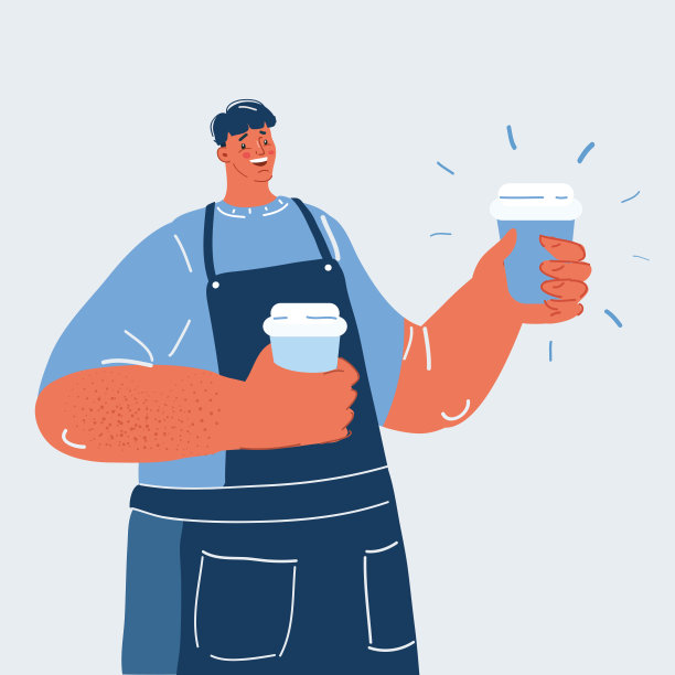 向量插图的咖啡师持有一对咖啡杯在他的手中。带走。图片下载