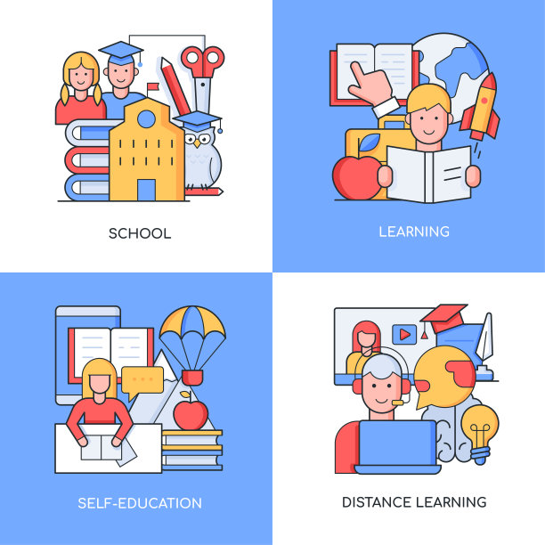 学校和学习-集线条设计风格丰富多彩的插图图片下载