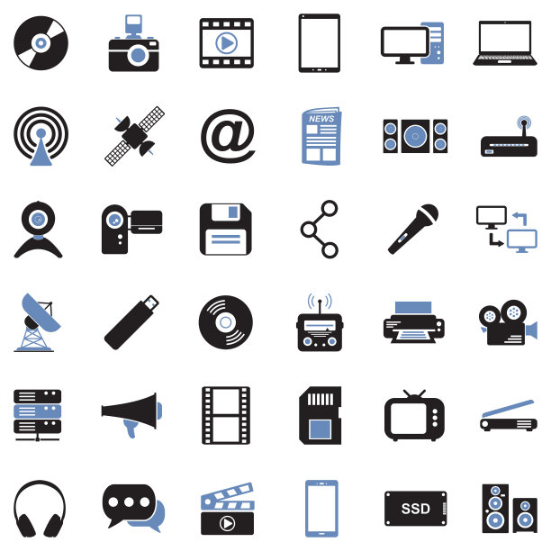 媒体图标。双色调平面设计。矢量插图。图片下载