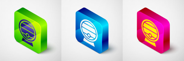 在机架上的木桶与灰色背景上孤立的旋塞图标。方形按钮。向量图片下载