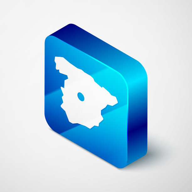 在灰色背景上孤立的西班牙图标的等距地图。蓝色方块按钮。向量图片下载