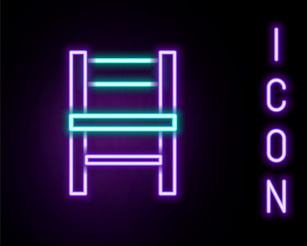 发光的霓虹灯线椅子图标孤立在黑色背景上。色彩斑斓的轮廓的概念。向量图片下载