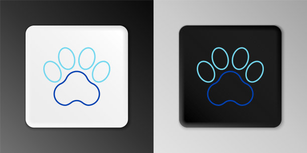 行爪印图标孤立在灰色背景上。狗或猫的爪印。动物跟踪。色彩斑斓的轮廓的概念。向量图片下载