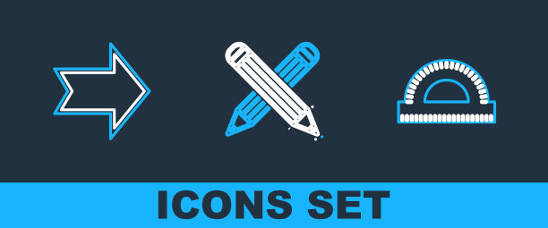 设置线量角器网格，箭头和交叉铅笔图标。向量图片下载