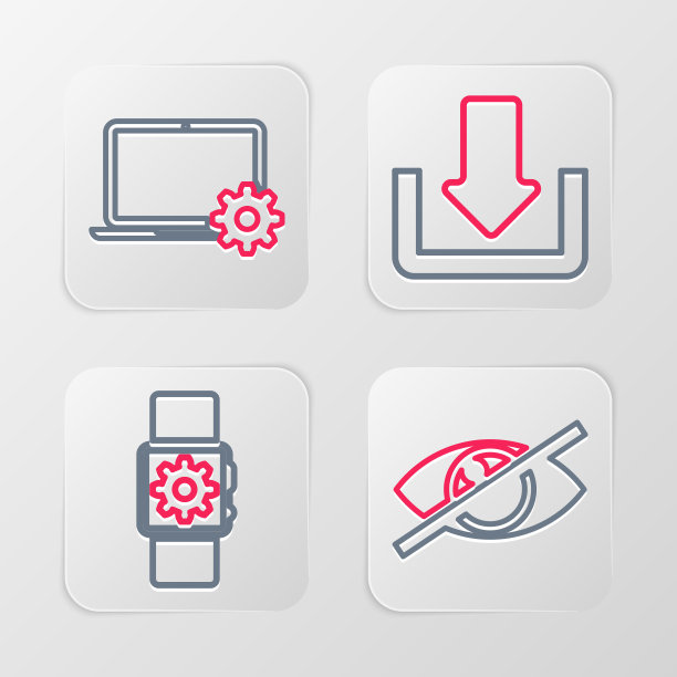 设置线隐形或隐藏，智能手表设置，下载和笔记本电脑和齿轮图标。向量图片下载