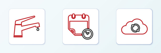 设置行云同步刷新，水点击和日历和时钟图标。向量图片下载