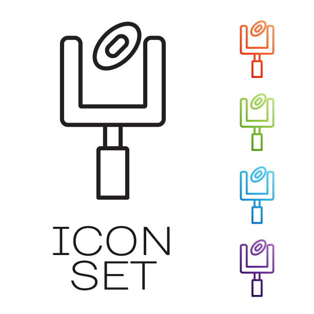 黑线美式足球门柱和足球图标孤立在白色背景上。设置图标丰富多彩。向量图片下载