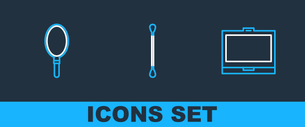 设置线化妆粉与镜子，手和棉签的耳朵图标。向量图片下载