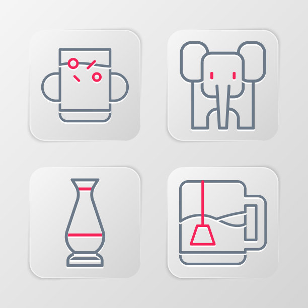 茶包，印度花瓶，大象和树叶图标。向量图片下载