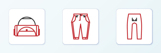 设置线裤子，运动包和图标。向量图片下载