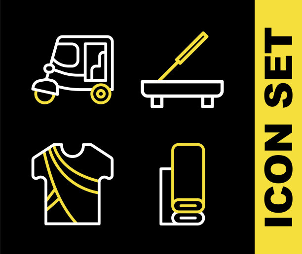 集香水spa棒，印度纺织面料，男式服装和出租车嘟嘟图标。向量图片下载