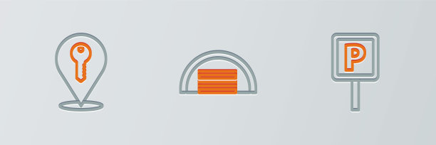 设置线停车，位置键和车库图标。向量图片下载