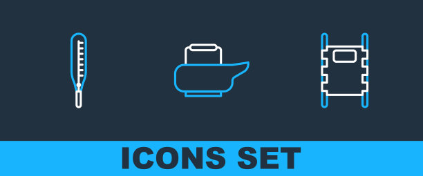 设置线担架、医用温度计和便盆图标。向量图片下载