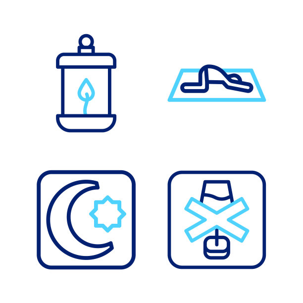 没有酒精，星星和新月，穆斯林男子祈祷和斋月卡里姆灯的图标。向量图片下载