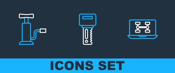 通过远程图标设置汽车线路诊断条件、汽车气泵和按键。向量图片下载