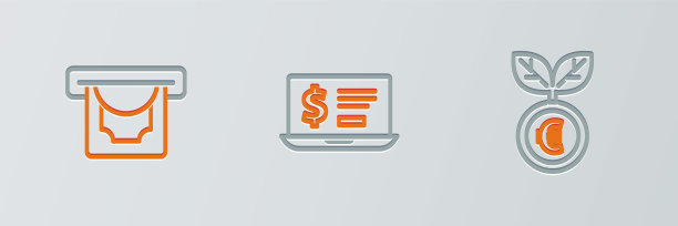 设置生产线欧元工厂，自动取款机，货币和笔记本电脑与美元图标。向量图片下载